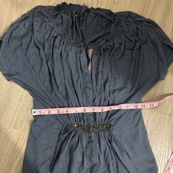 Anthropologie One September Beaded Tie Front Blouse Blue Sz Pet. Boho Fairy Y2K - Picture 8 of 14